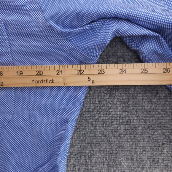 Peter Millar Check Button-Down Cotton Nanoluxe Medium Blue Long Sleeve Mens - Picture 14 of 16